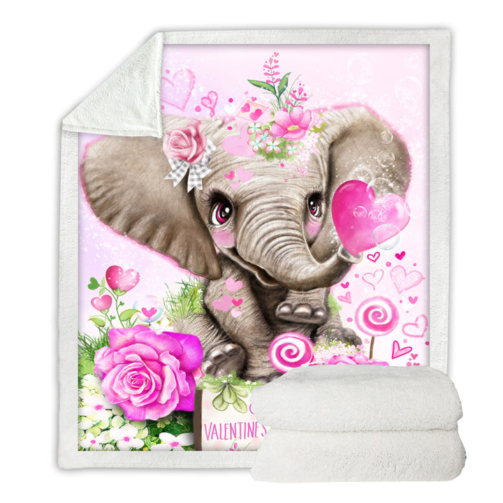 Adorable Valentines Day Throw Blanket Elephant Kisses