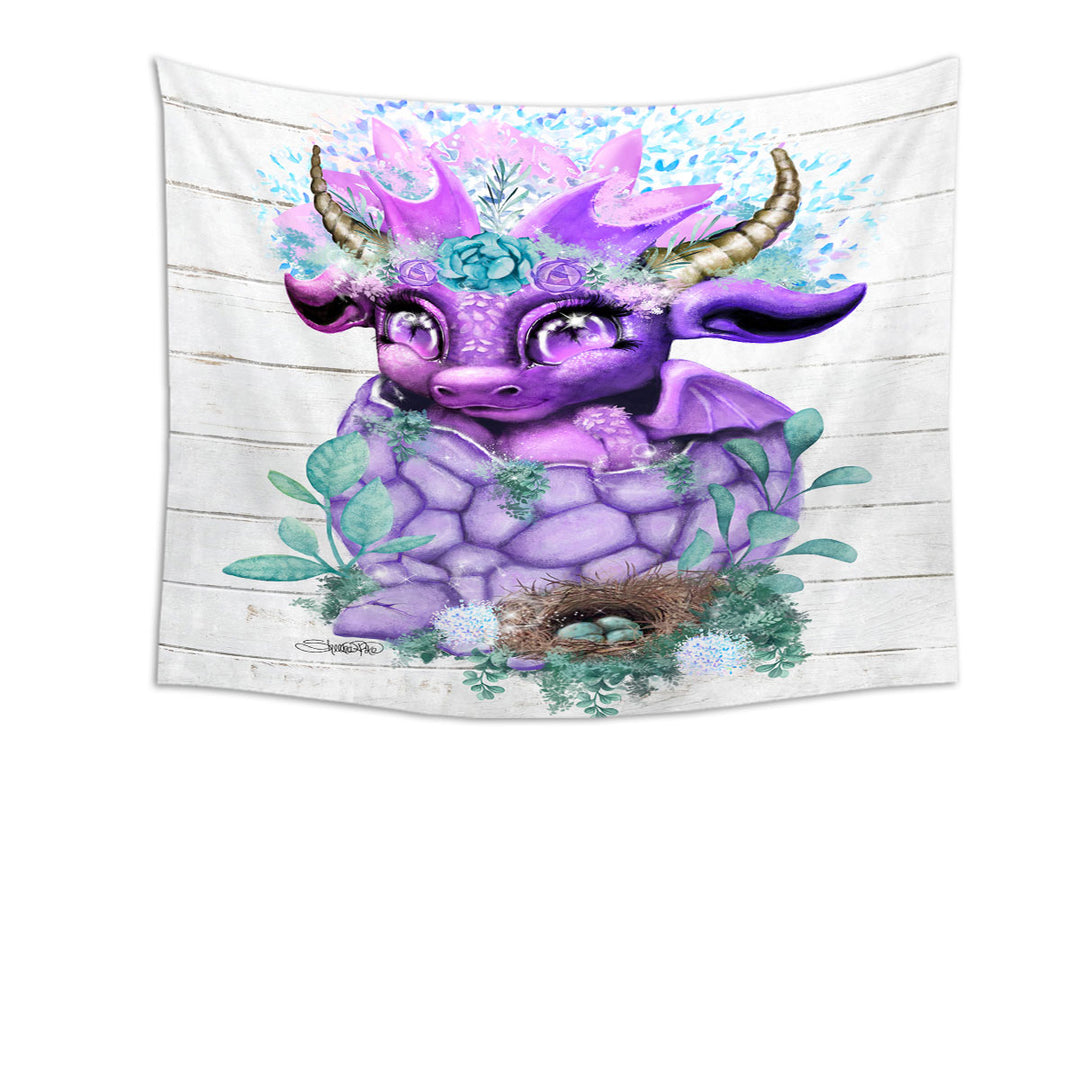 Adorable Wall Decor Fantasy Art Spring Lil Dragon Tapestry Wall Hanging