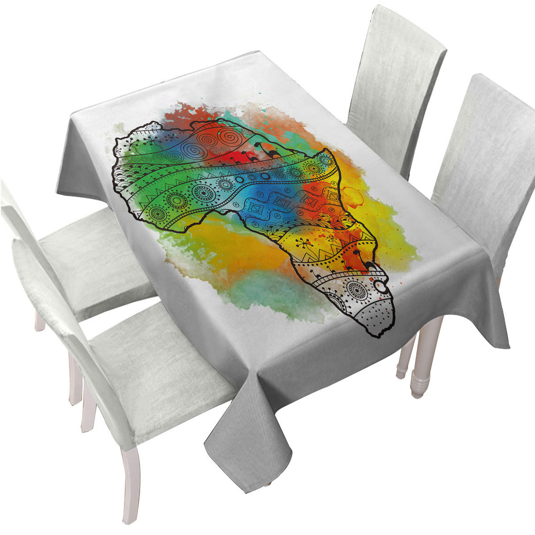 Africa Silhouette over Colorful Stain Tablecloth