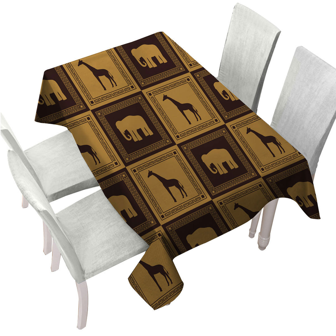 African Tiles Elephants and Giraffes Custom tablecloths