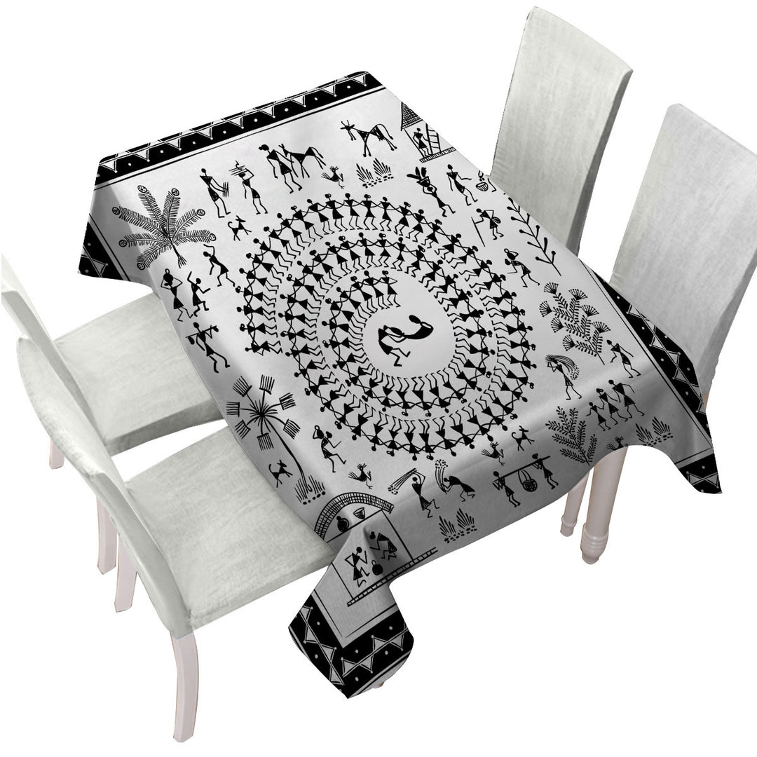 African Tribe Story White and Black Table Cover