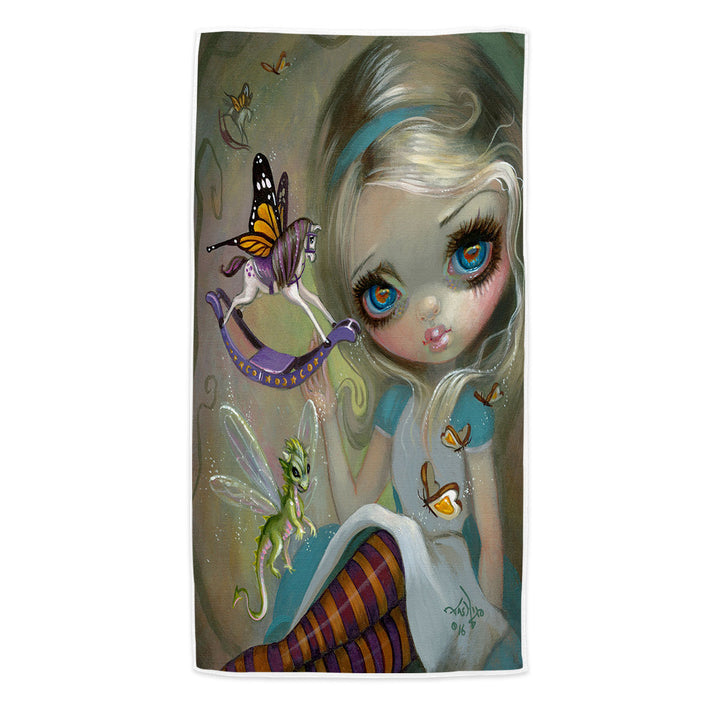 Alice Beach Towel Fairytale Painting Looking Glass Insects