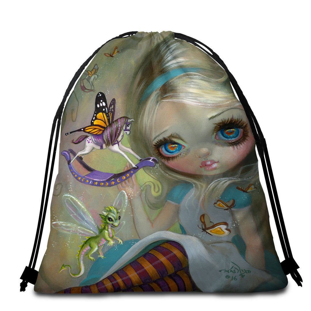 Alice Beach Towel Pack Fairytale Painting Looking Glass Insects