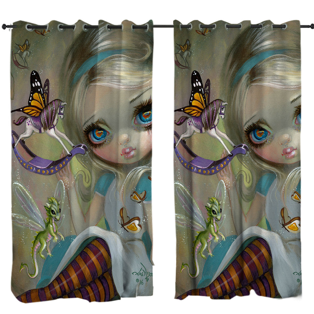 Alice Fairytale Painting Looking Glass Insects Curtains