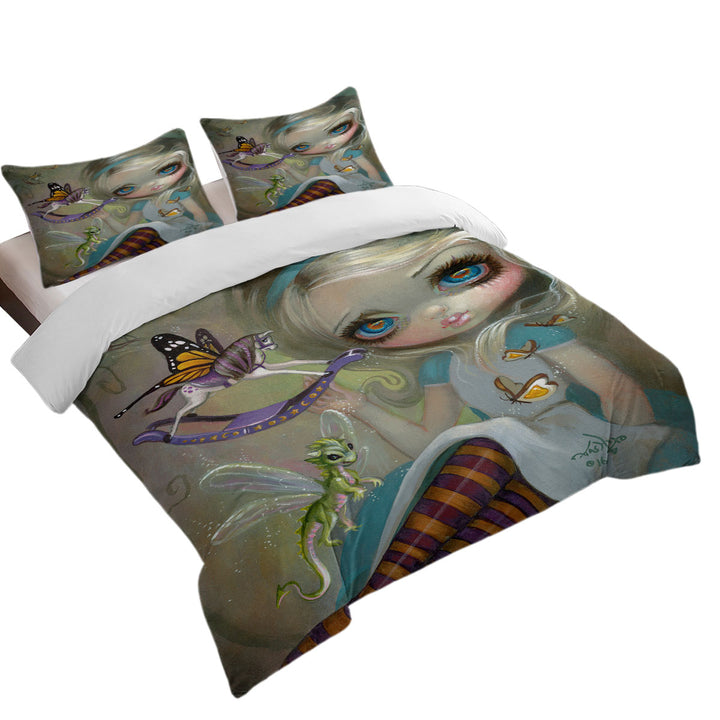 Alice Fairytale Painting Looking Glass Insects Duvet Covers King