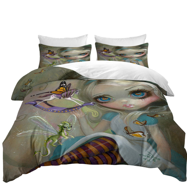 Alice Fairytale Painting Looking Glass Insects Good Duvet Covers