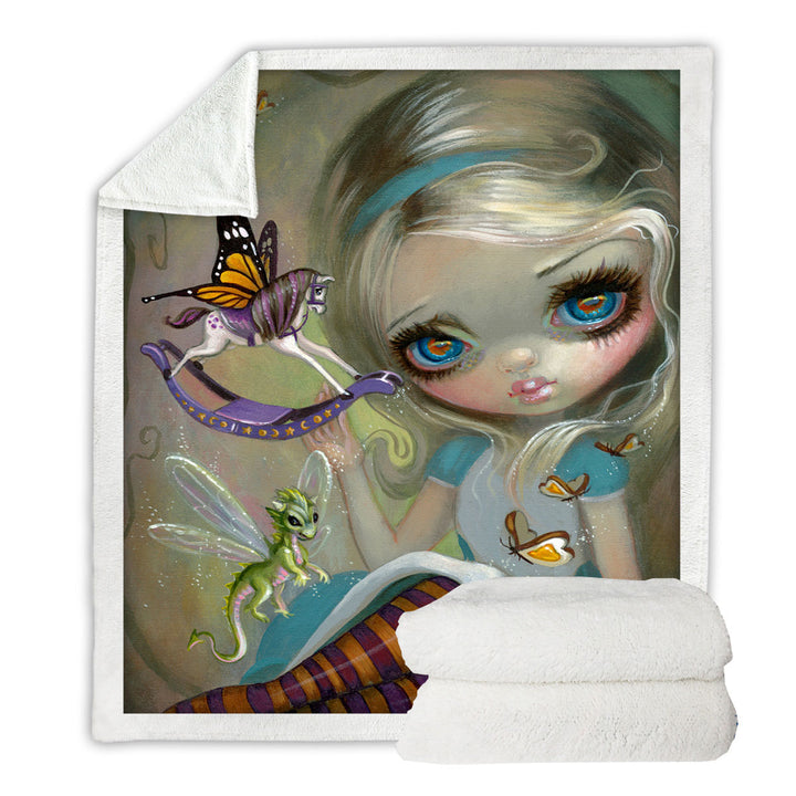 Alice Fleece Blankets Fairytale Painting Looking Glass Insects