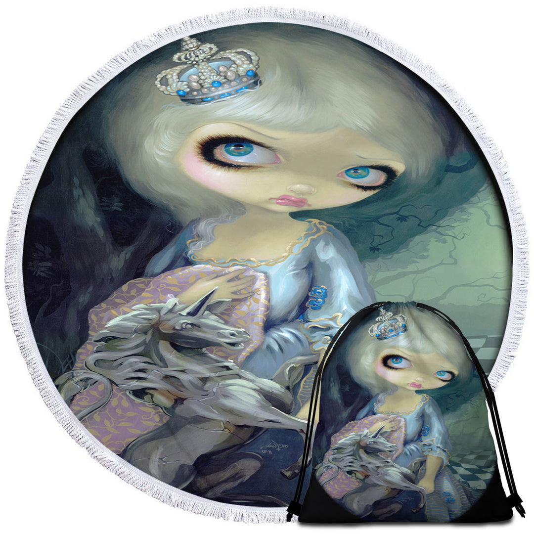 Alice Round Beach Towel Fairytale Painting Looking Glass White Queen