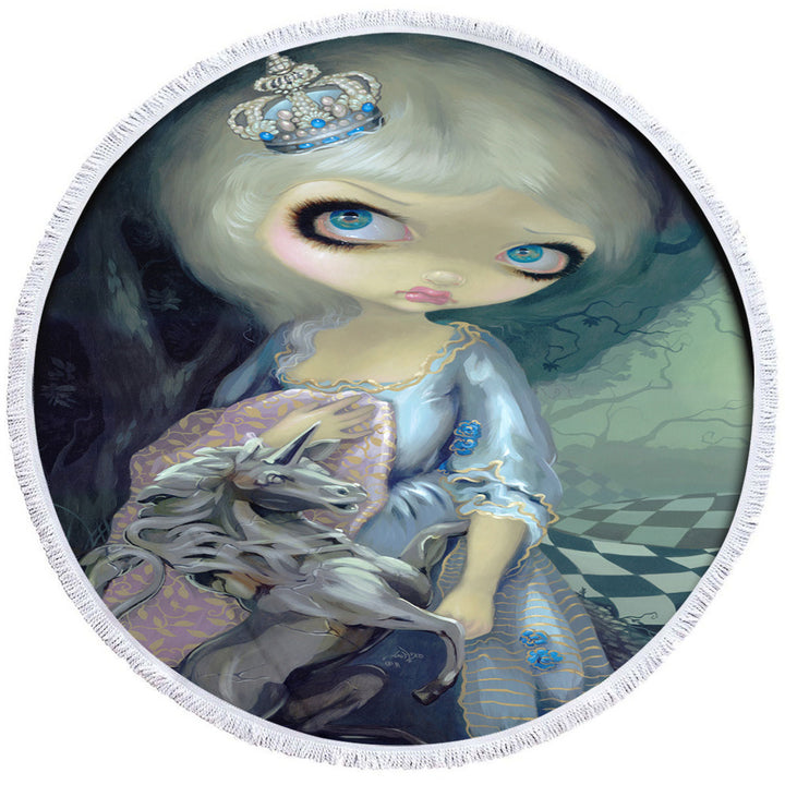 Alice Round Towel Fairytale Painting Looking Glass White Queen