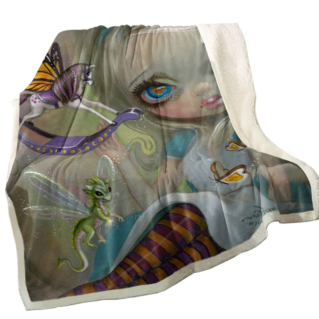 Alice Throw Blanket Fairytale Painting Looking Glass Insects