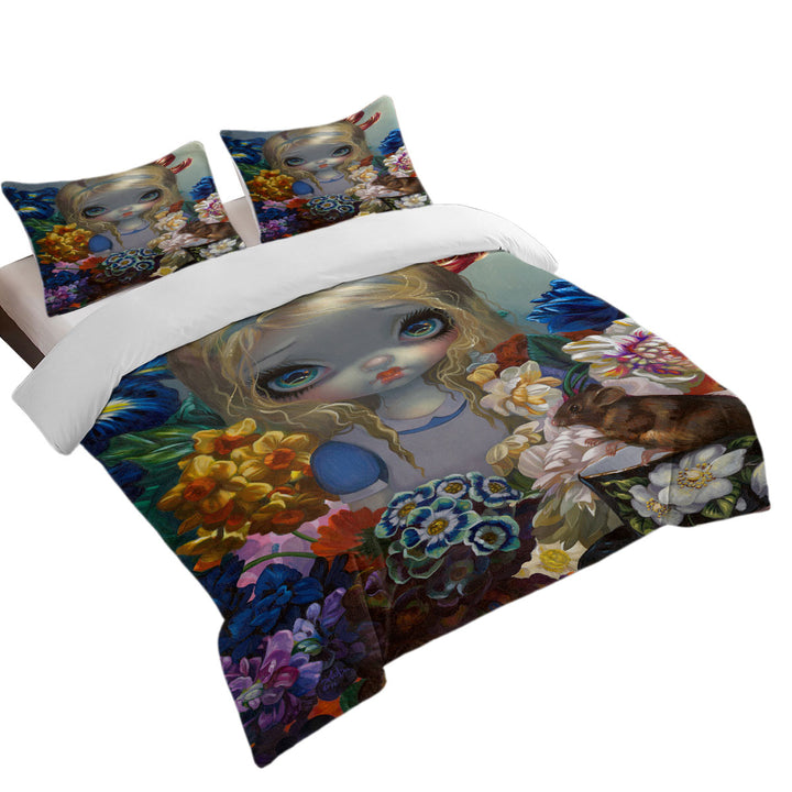 Alice With the Dormouse and Flowers Coverlet