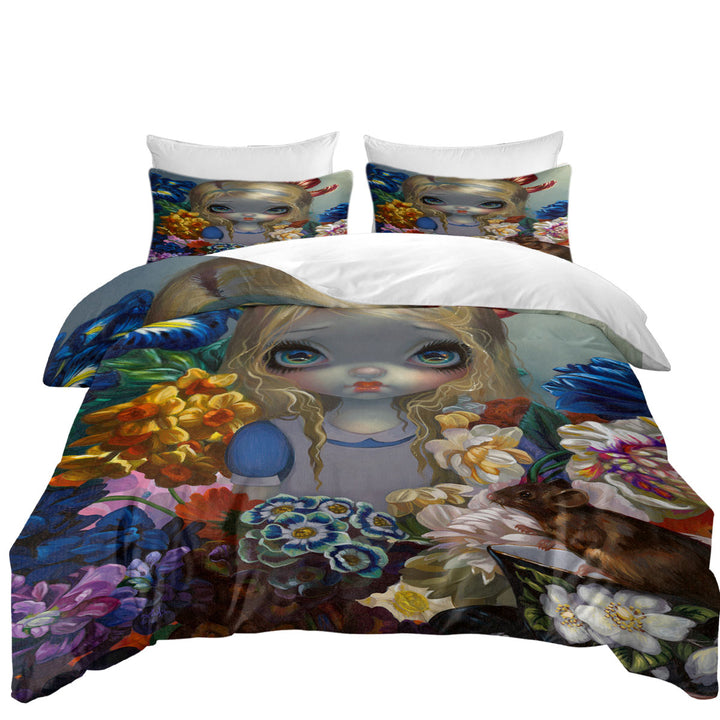 Alice With the Dormouse and Flowers Coverlets