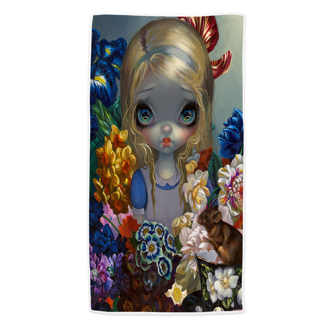 Alice With the Dormouse and Flowers Microfiber Beach Towel