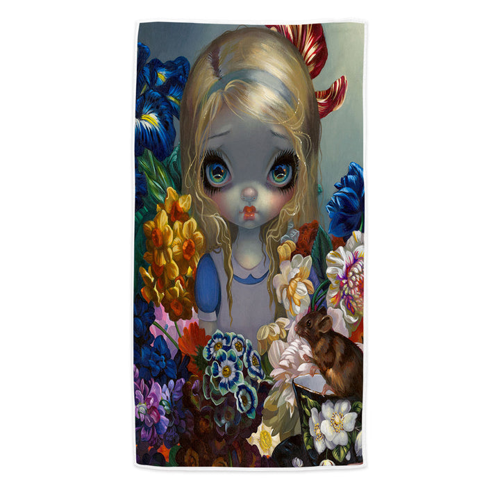 Alice With the Dormouse and Flowers Microfiber Beach Towel