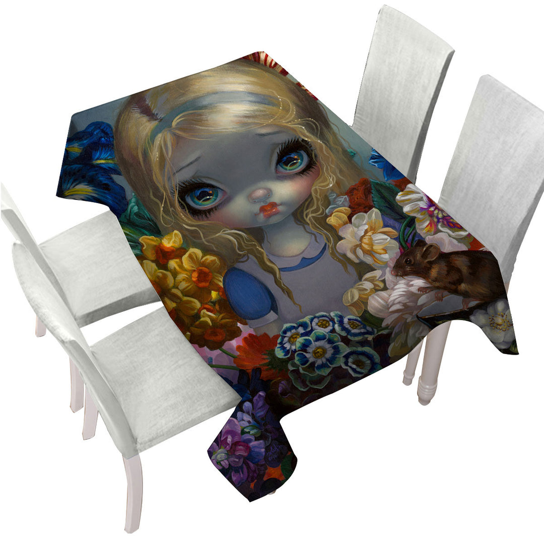 Alice With the Dormouse and Flowers Table Cover