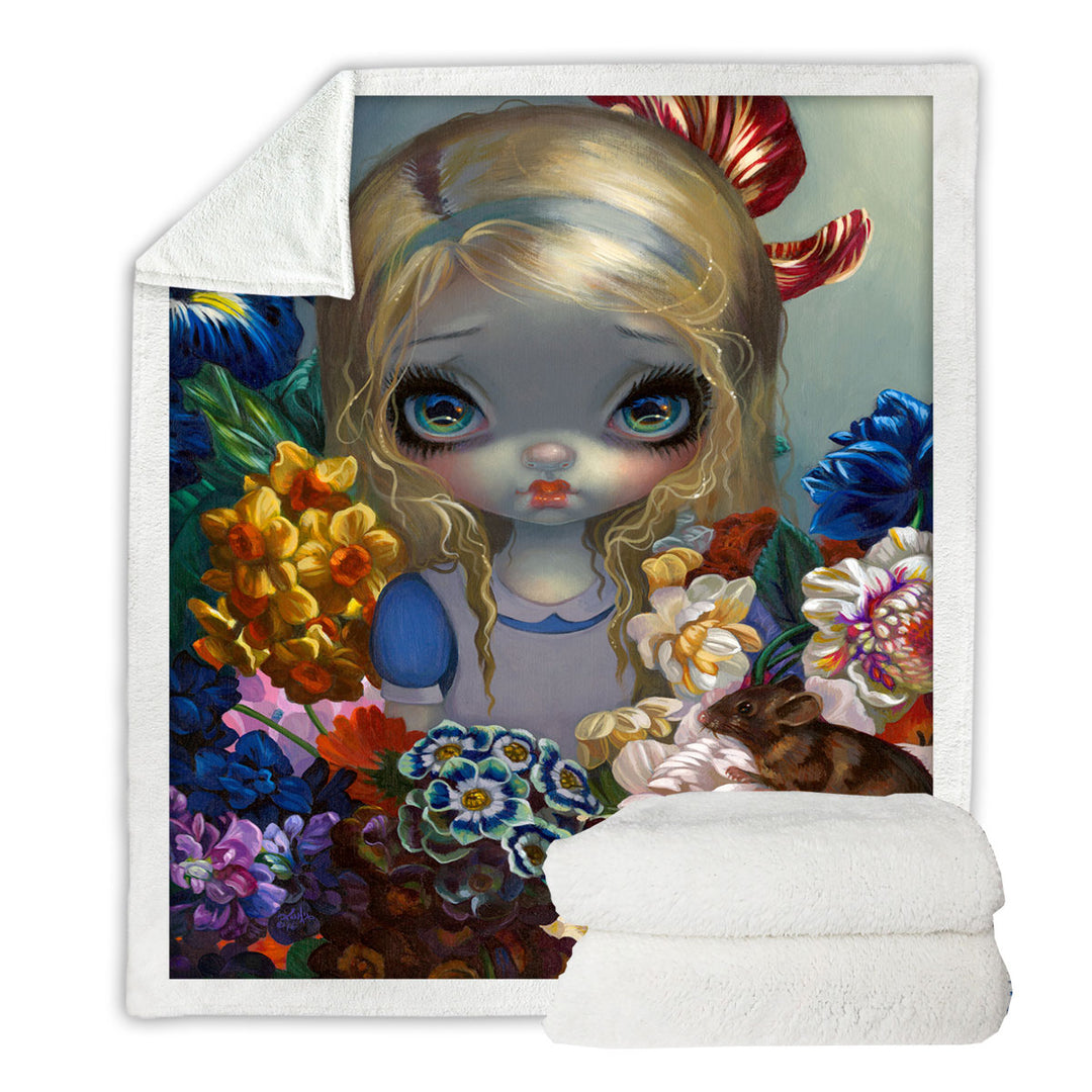 Alice With the Dormouse and Flowers Throw Blanket