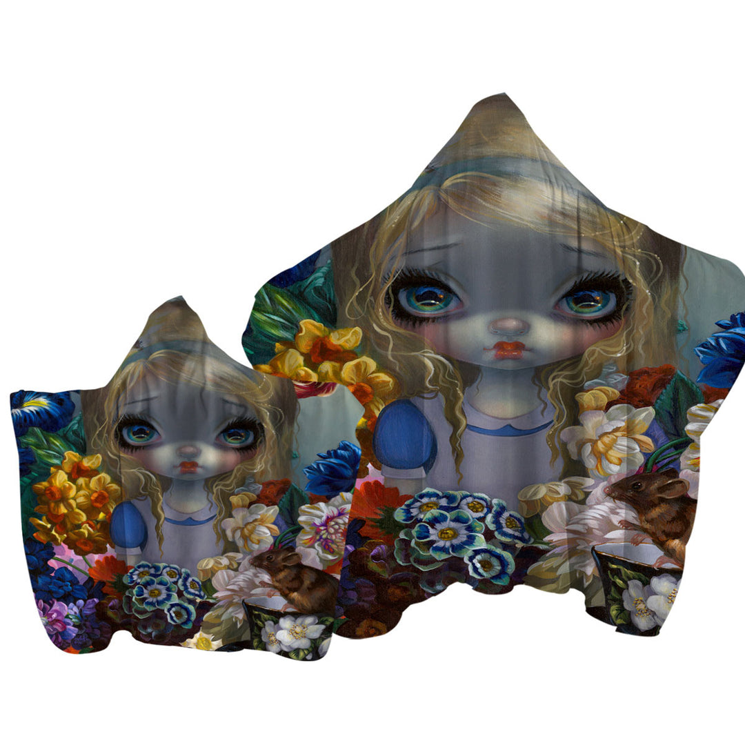 Alice With the Dormouse and Flowers Towel with Hood