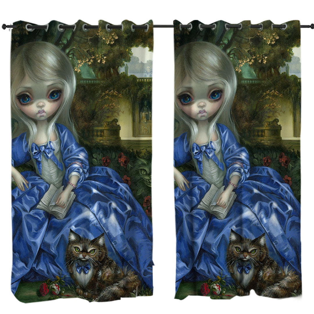 Alice and Cat Fairytale Daydreaming Wonderland Custom Drapes