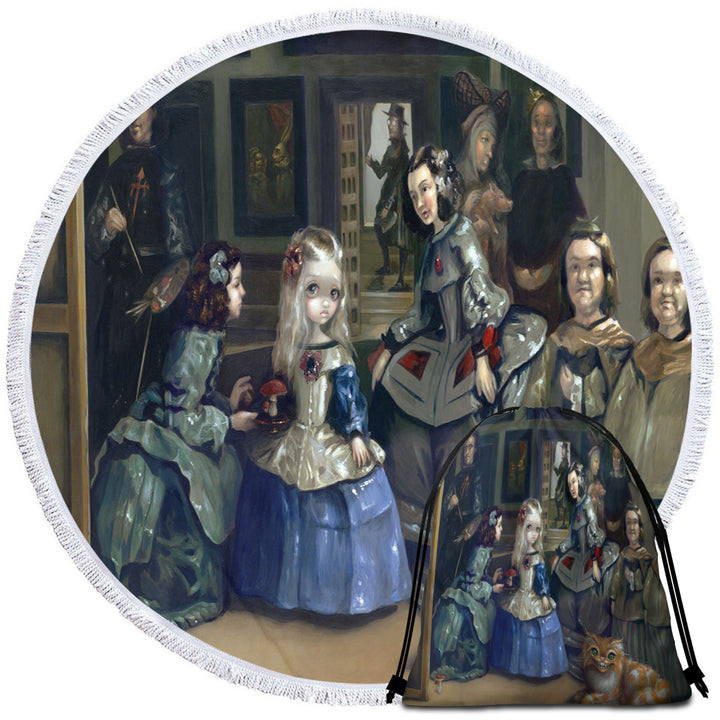 Alice and Las Meninas Round Beach Towel