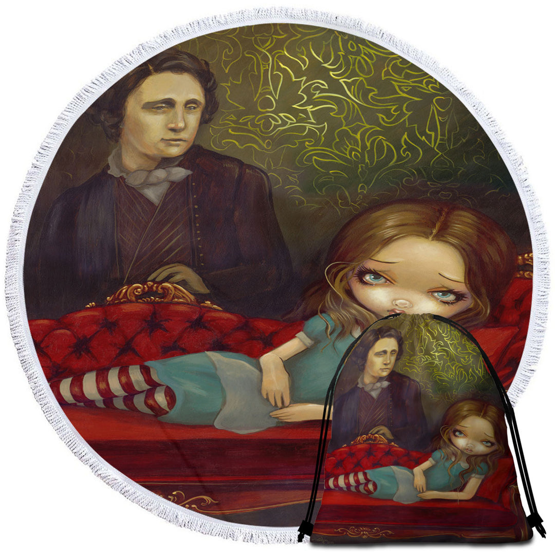 Alice and Lewis Carroll Round Beach Towel