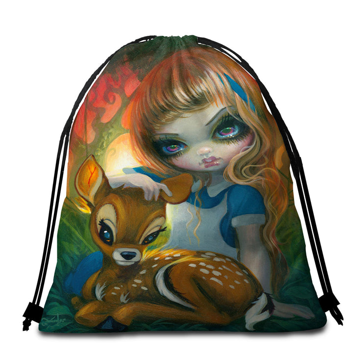 Alice and the Fawn Deer Beach Towels and Bags Set