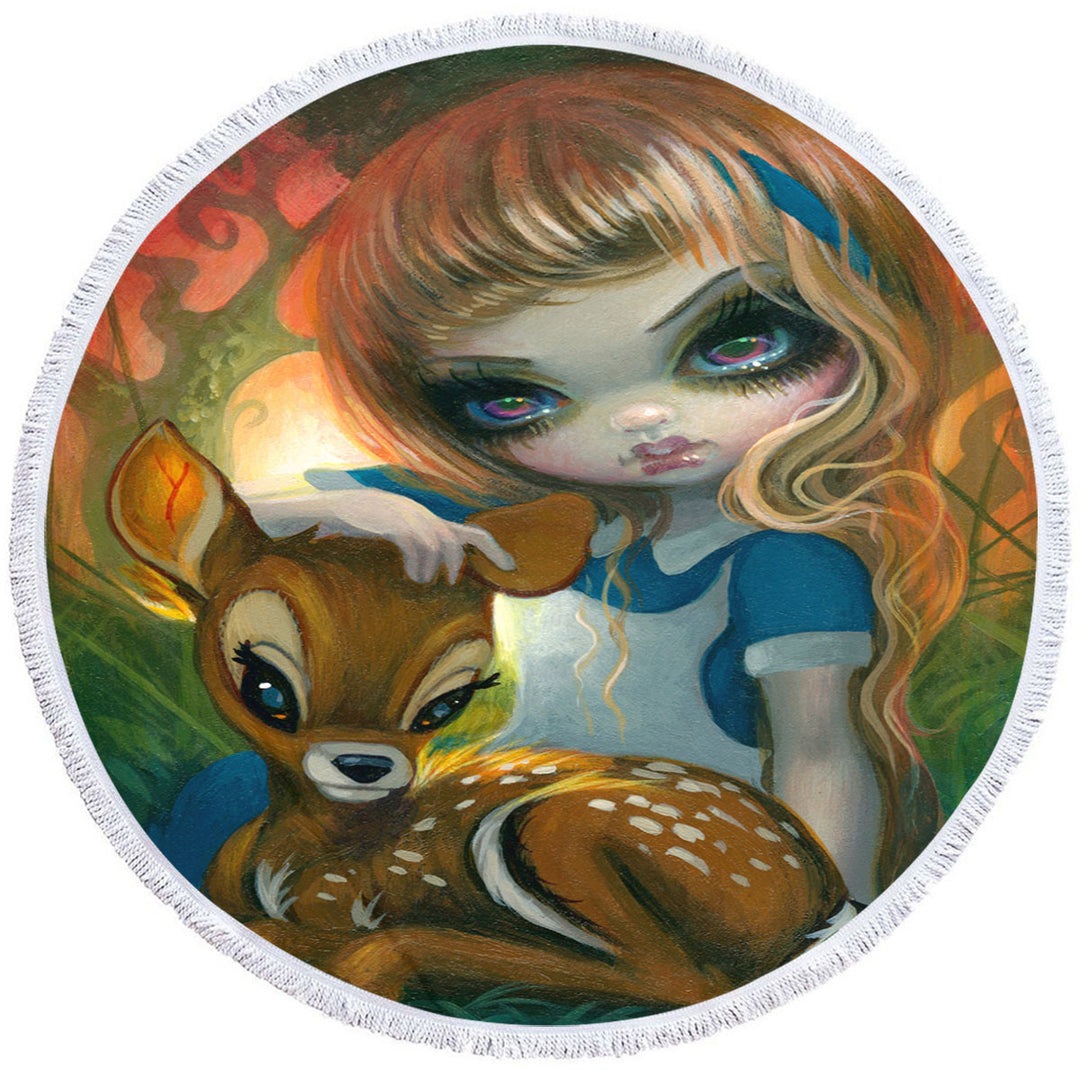 Alice and the Fawn Deer Circle Beach Towel