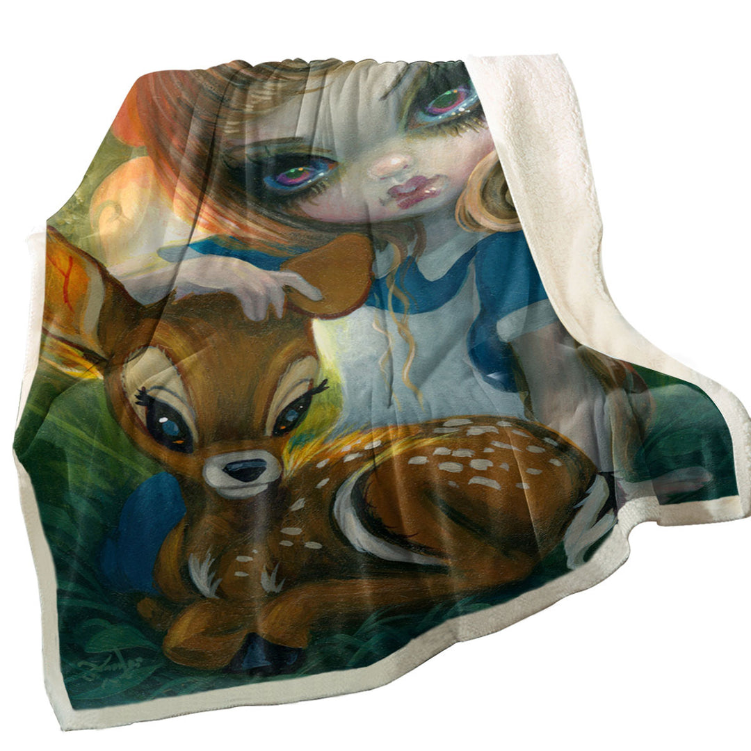 Alice and the Fawn Deer Decorative Blankets