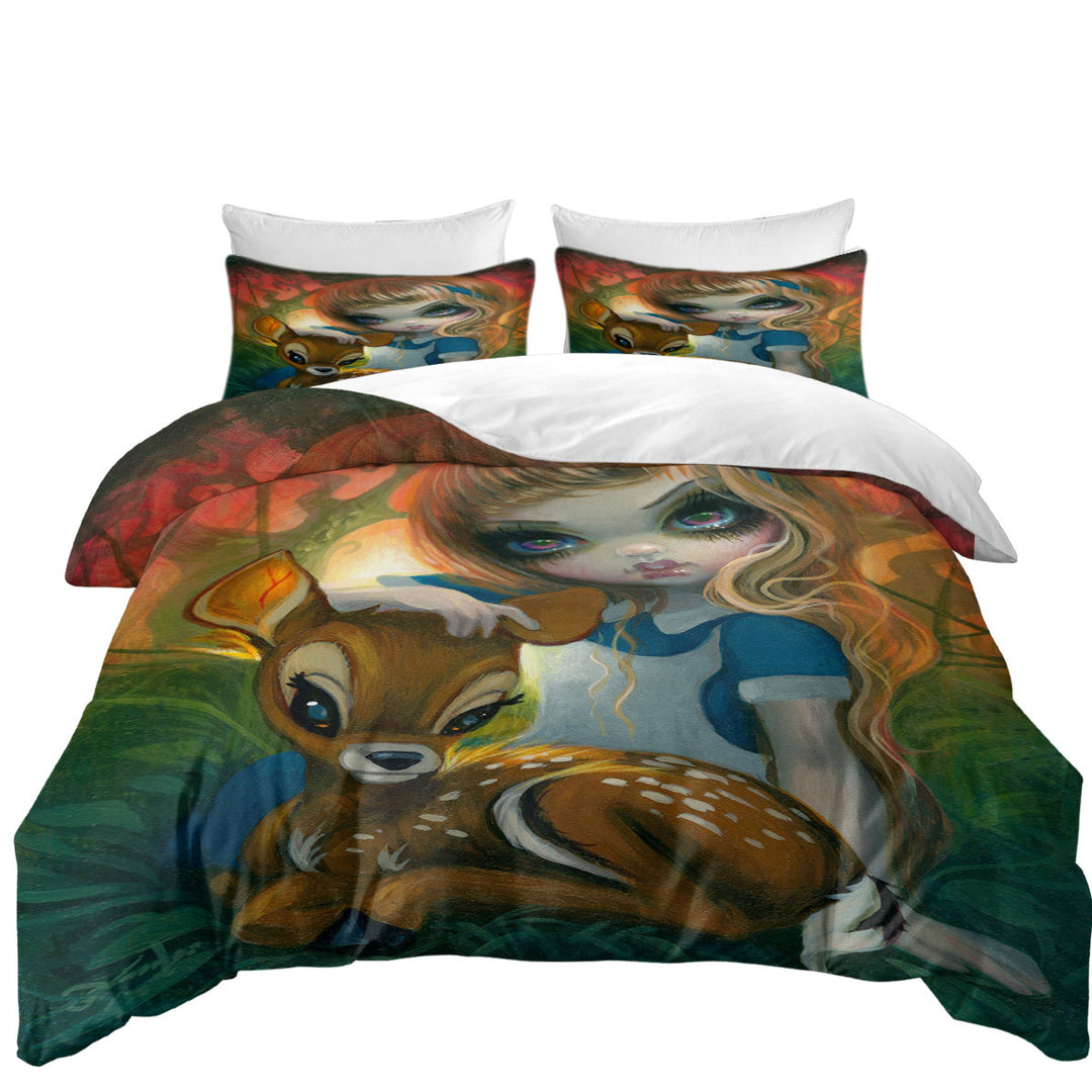 Alice and the Fawn Deer Duvet Cover Queen