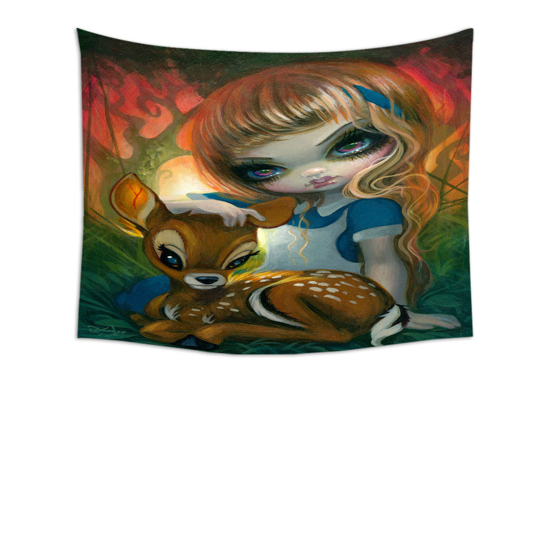 Alice and the Fawn Deer Tapestry Wall Decor