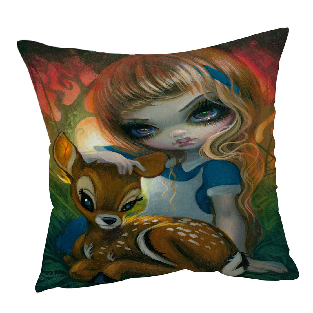 Alice and the Fawn Deer Throw Pillows