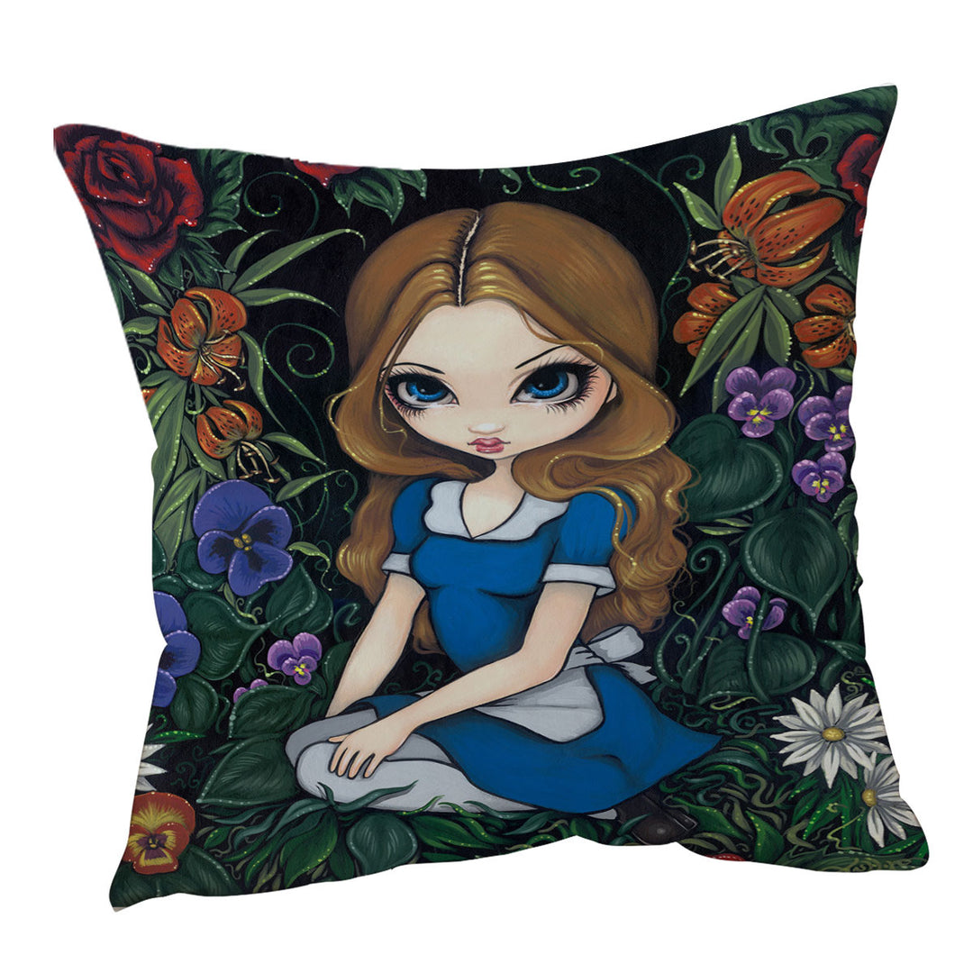 Alice and the Flowers Throw Pillows