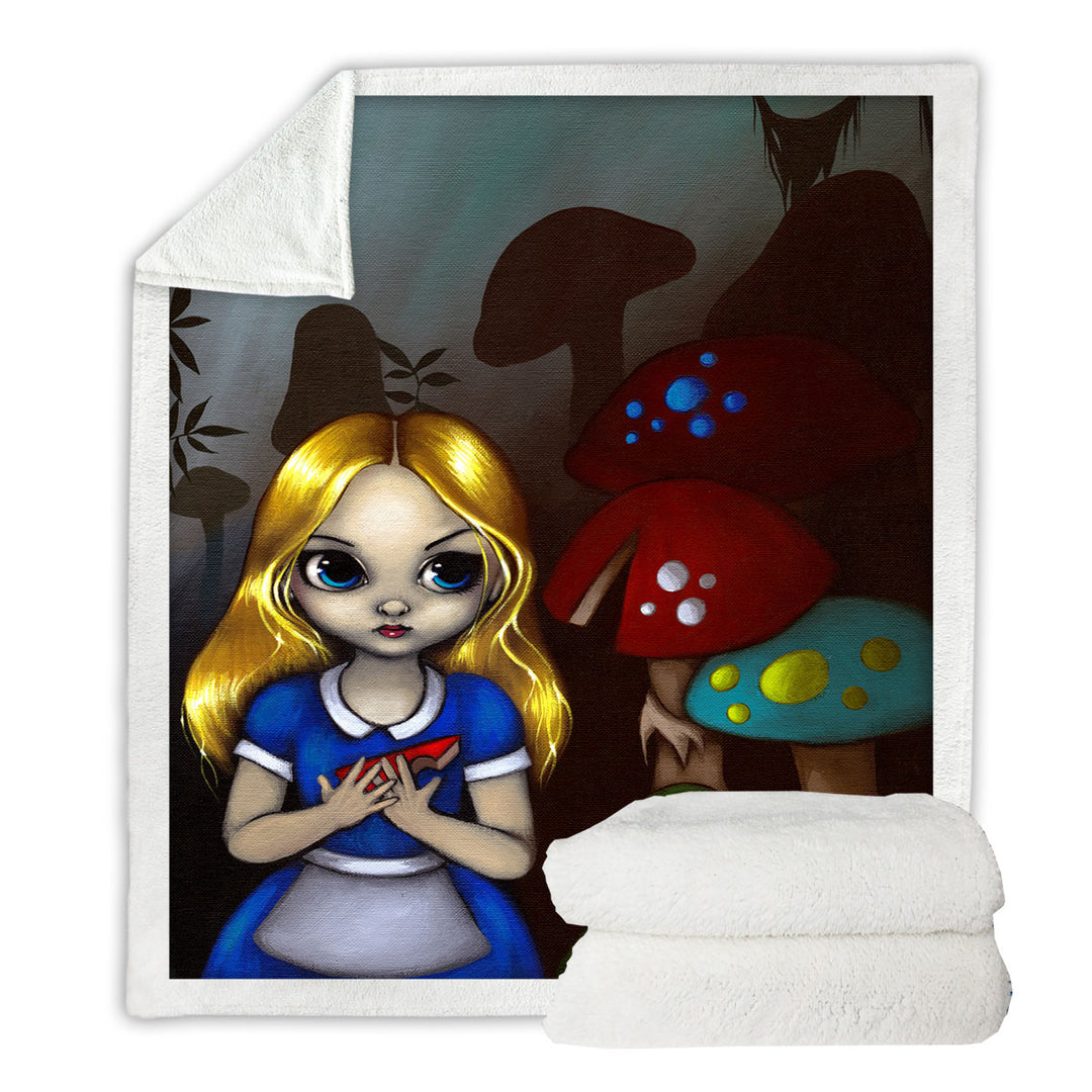 Alice and the Mushrooms Throw Blanket