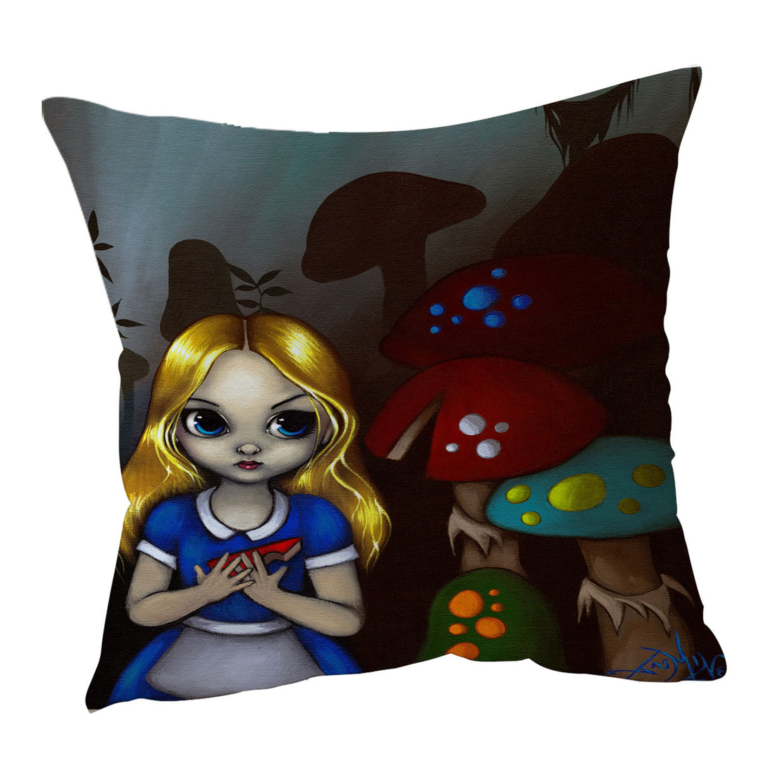 Alice and the Mushrooms Throw Pillows