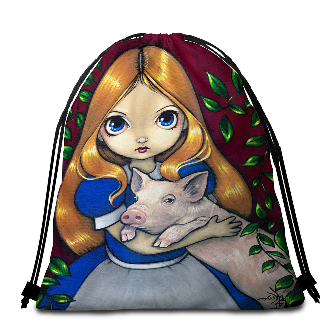 Alice and the Pig Beach Towels and Bags Set