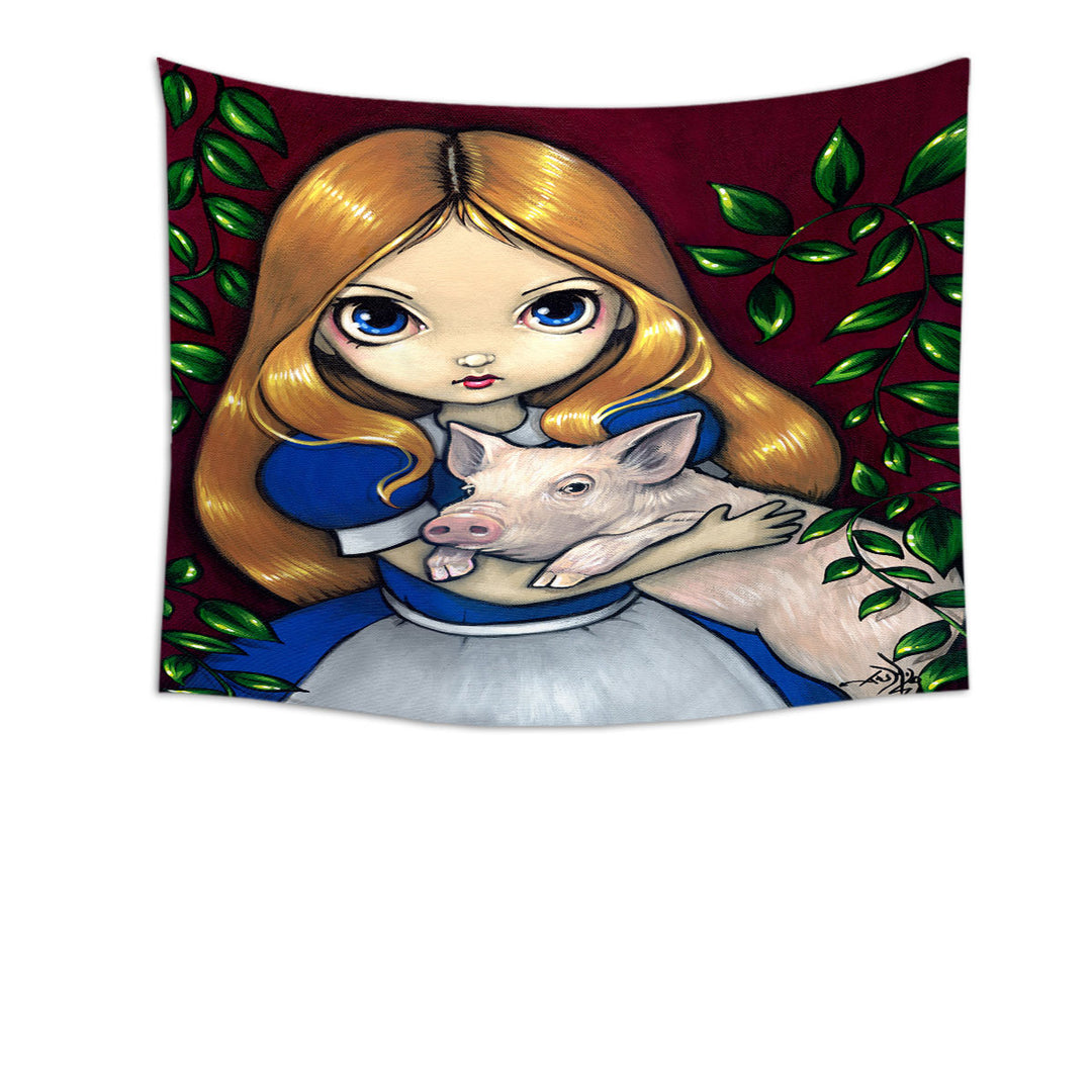 Alice and the Pig Tapestry Wall Decor