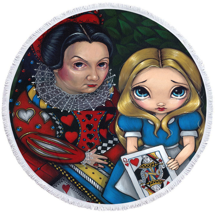 Alice and the Queen of Hearts Round Beach Towel