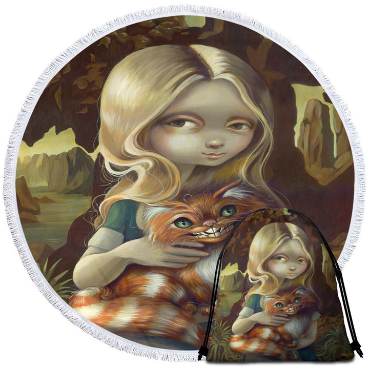 Alice in a Da Vinci Portrait Round Beach Towel