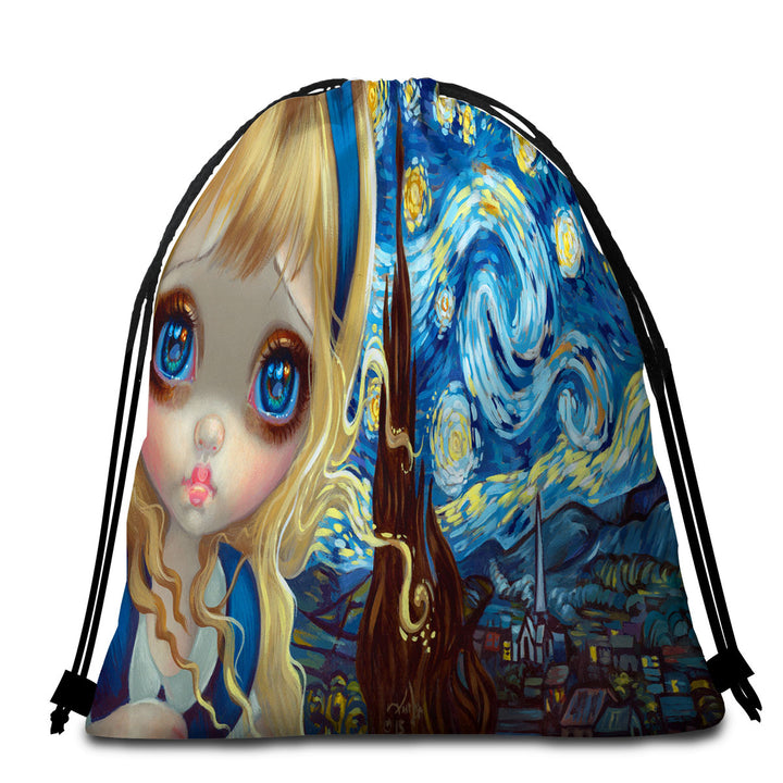 Alice in the Starry Night Beach Towel Bags