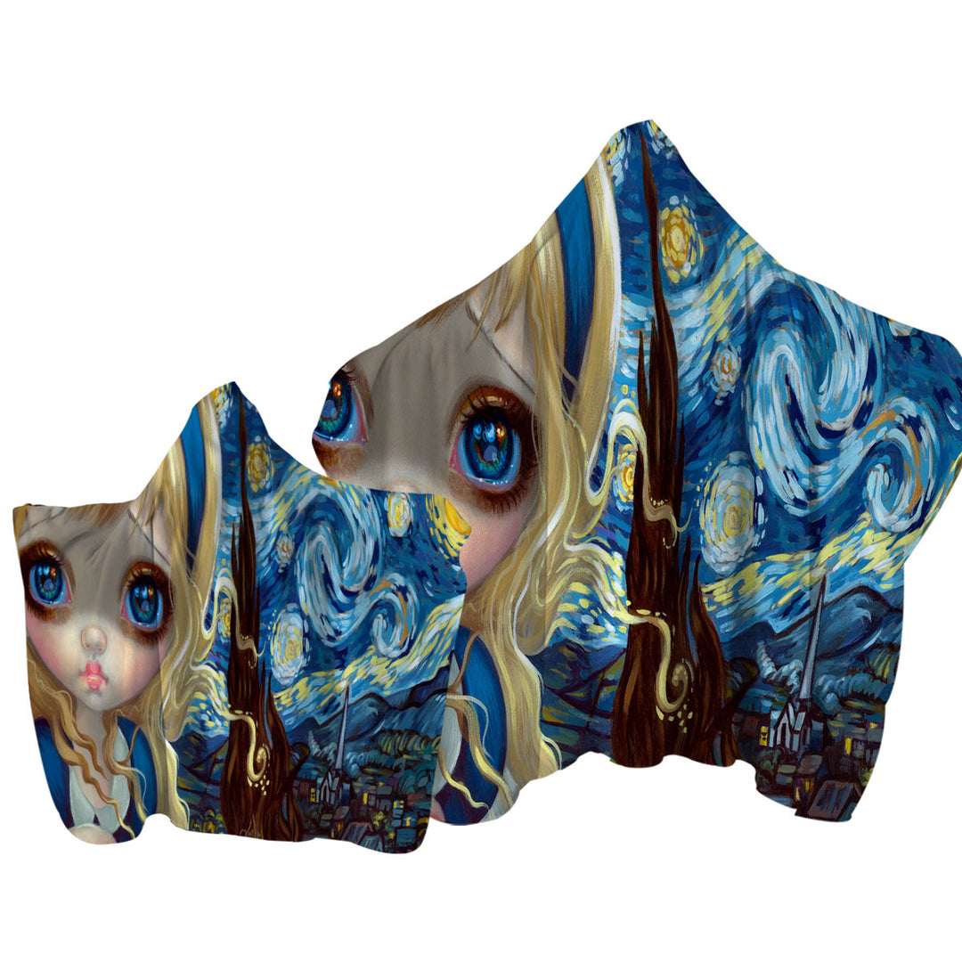 Alice in the Starry Night Hooded Beach Towel