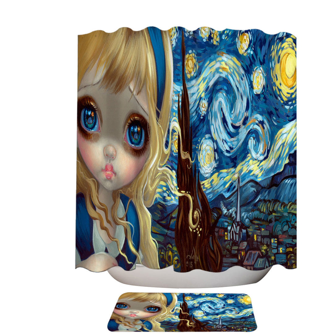 Alice in the Starry Night Shower Curtain