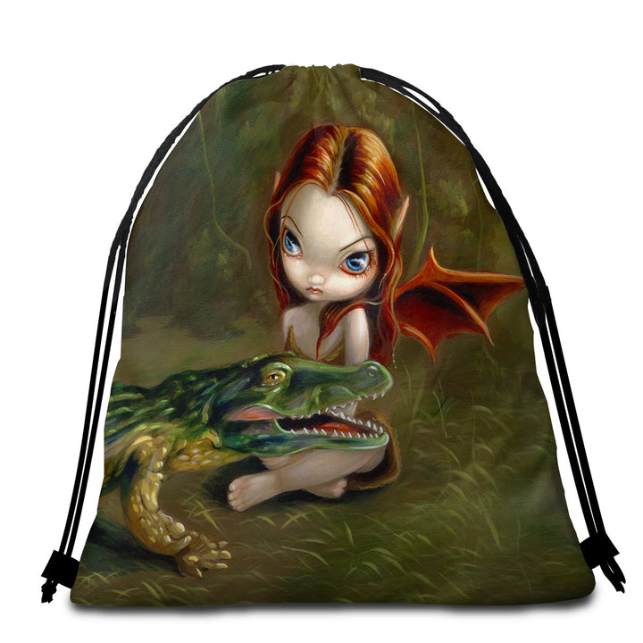 Alligator Beach Towel Bags Befriending an Alligator Swamp Fairy