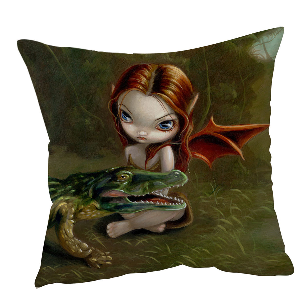 Alligator Cushion Cover Befriending an Alligator Swamp Fairy