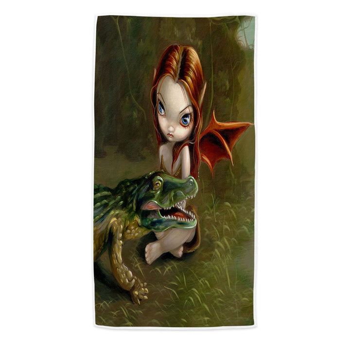 Alligator Microfiber Beach Towel Befriending an Alligator Swamp Fairy