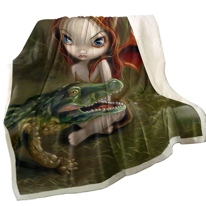 Alligator Sherpa Blanket Befriending an Alligator Swamp Fairy