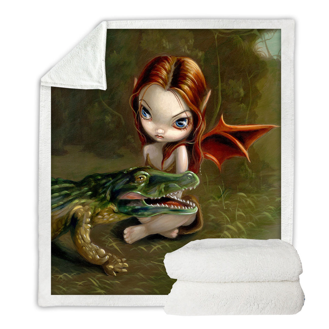 Alligator Throw Blanket Befriending an Alligator Swamp Fairy