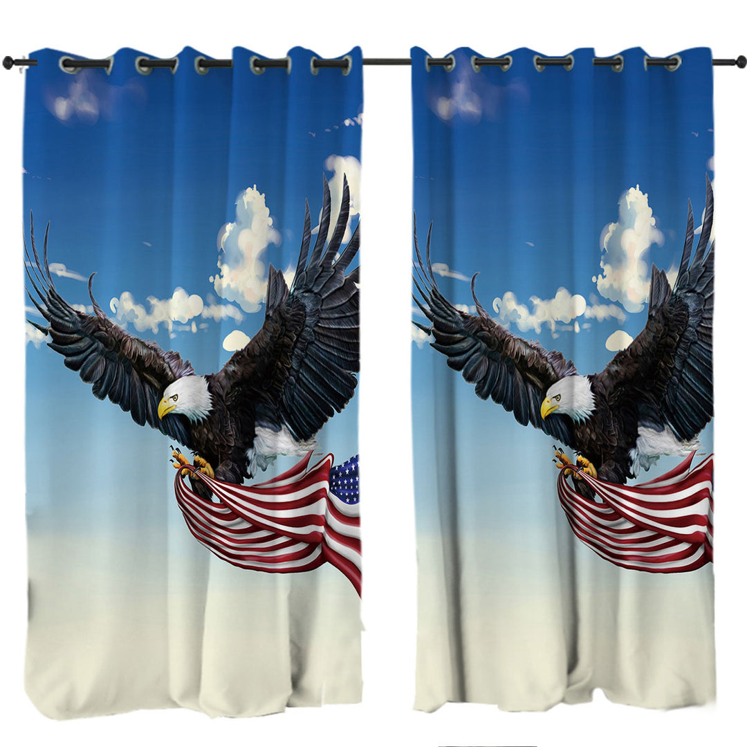 American Eagle Holding a USA Flag Curtains