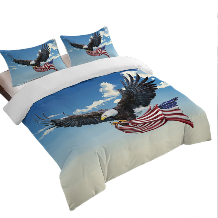 American Eagle Holding a USA Flag Oversized King Duvet Cover