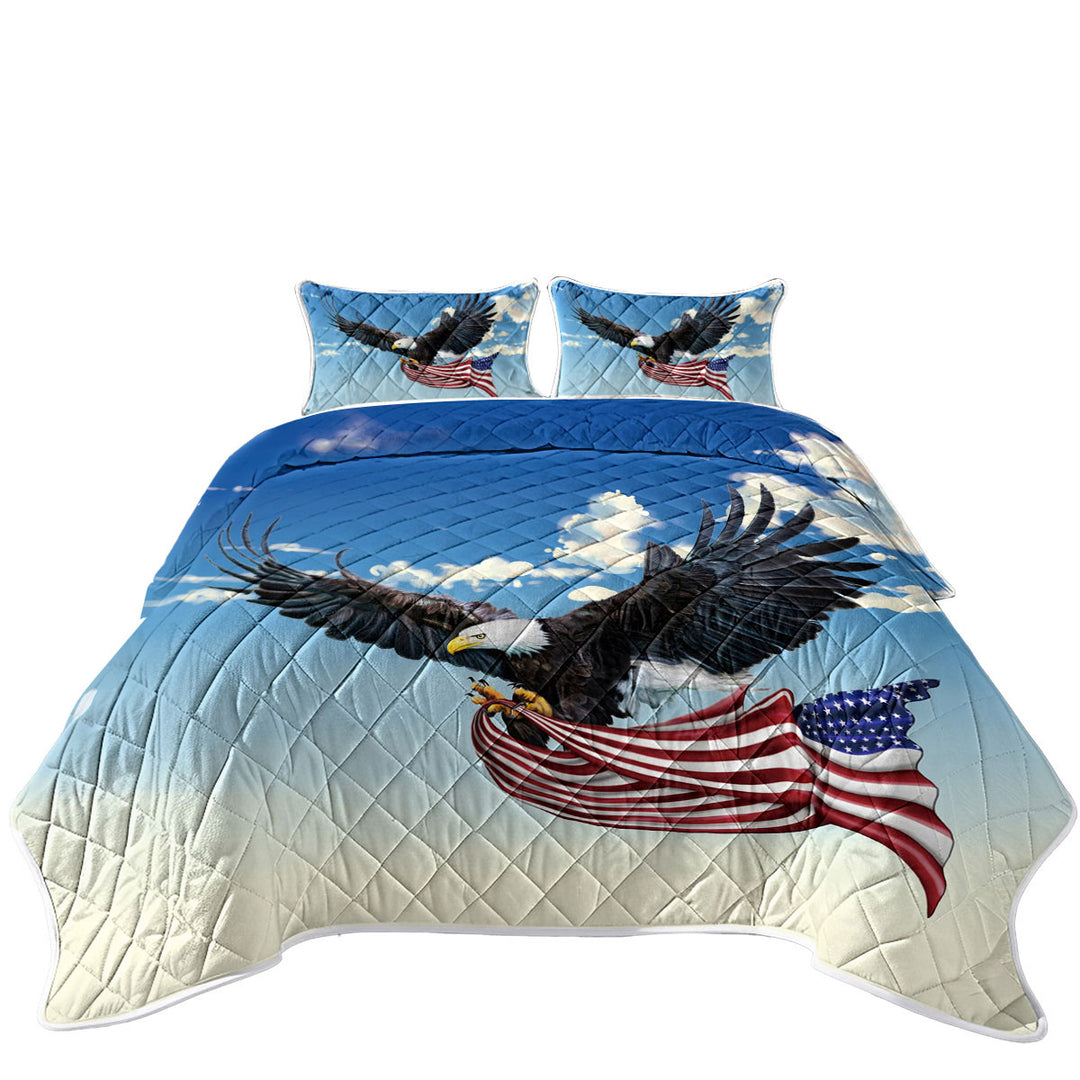 American Eagle Holding a USA Flag Quilt