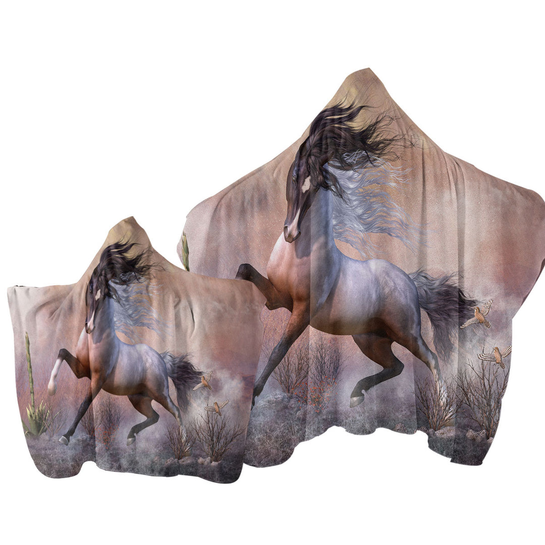 American Wild Spooked Horse Hooded Beach Towel