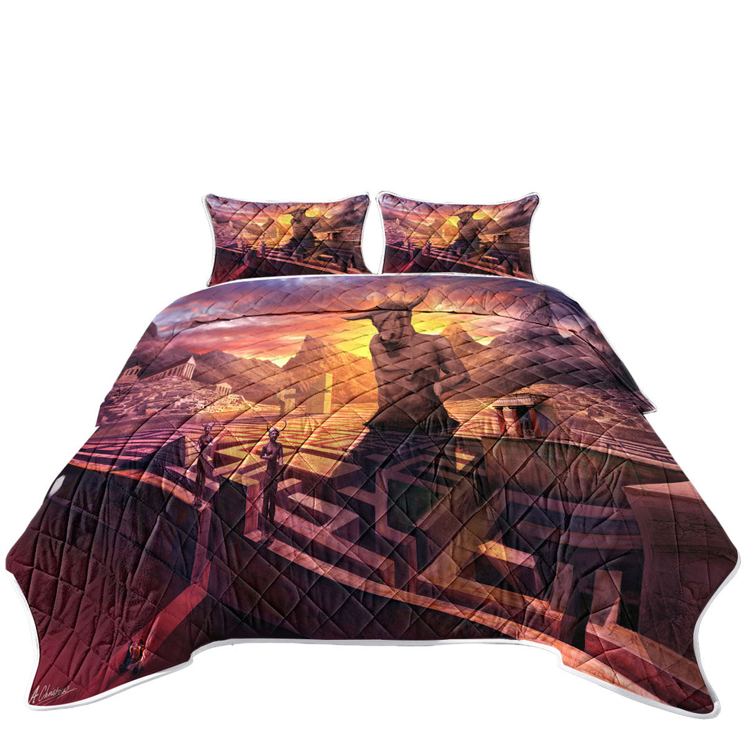 Ancient Fantasy Temple and City Quilts for Beds